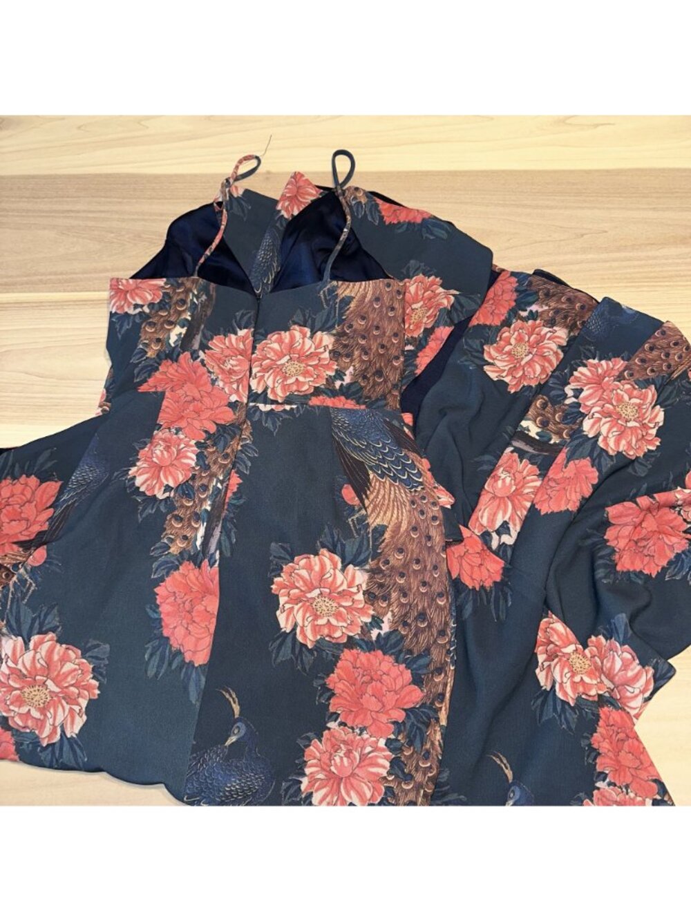 NWT PatBO Aegean Blue Peacock Print Ruffle Maxi Dress Women's 6 - Picture 8 of 8
